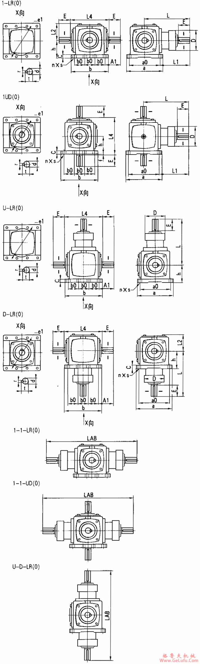 AT系列弧齿锥齿轮减速机轴配置及轴旋转方向的关系、安装型式及尺寸图表 (图4)