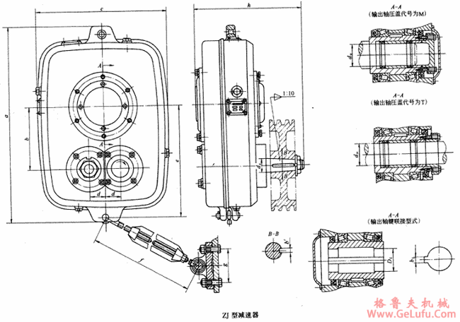 ZJ63、ZJ100、ZJ160、ZJ250、ZJ400、ZJ630、型轴装式圆柱齿轮减速机的结构图及型式JB/T 7337-1994(图2)