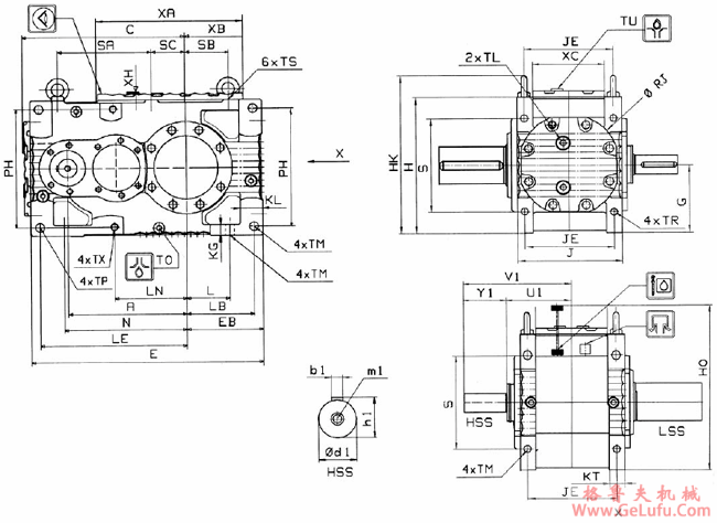 MC系列硬齿面中型齿轮减速机外形及安装尺寸(2级斜齿轮减速机水平安装)(图2)