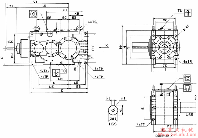 MC系列硬齿面中型齿轮减速机安装尺寸(2级锥齿轮―斜齿轮减速机水平安装)(图2)