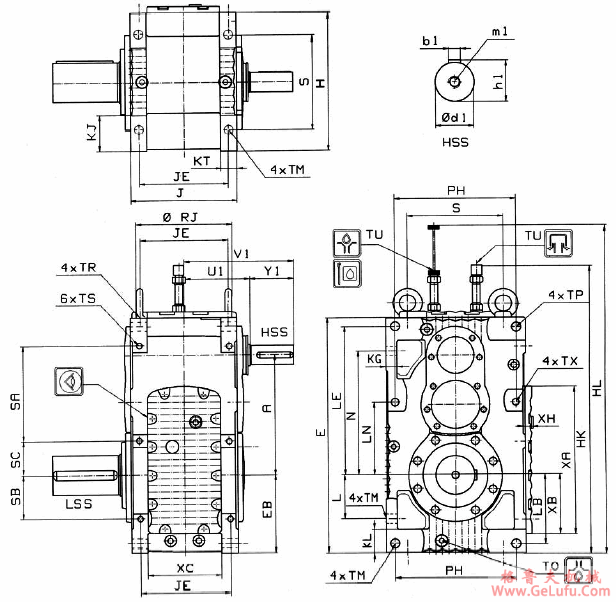 MC系列硬齿面中型齿轮减速机安装尺寸(2级斜齿轮减速机竖立安装)(图2)