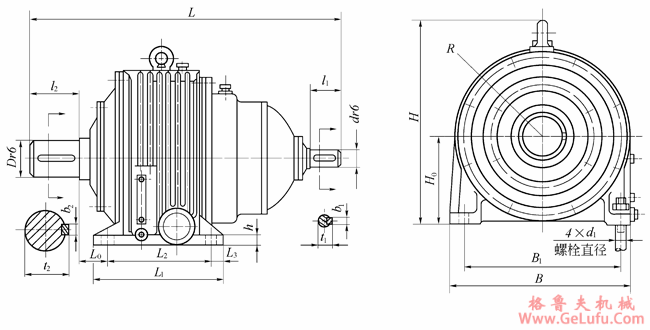 NGW42、NGW52、NGW62、NGW72、NGW82、NGW92、NGW102、NGW112、NGW122、两级减速机外形尺寸JB1799-76(图2)