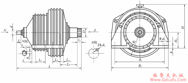 ZJ2240型行星齿轮减速机外形及安装尺寸JB/T7681-95(图2)