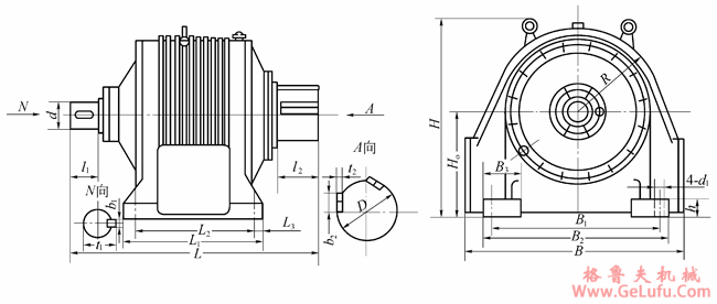 ZJ1250、ZJ1360、ZJ1550、ZJ1750、ZJ2120、型行星齿轮减速机外形及安装尺寸JB/T7681-95(图2)