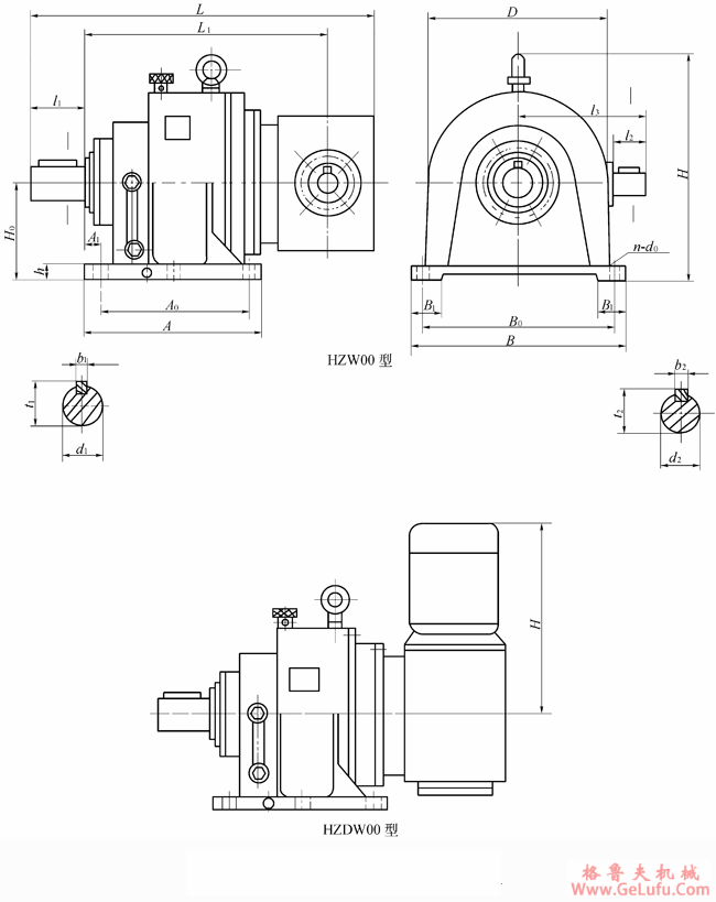 HZW16、HZDW16、HZW18、HZDW18、HZW20、HZDW20、HZW25、HZDW25、HZW28、HZDW28、HZW31、HZDW31、HZW35、HZDW35、HZW40、HZDW40、HZW45、HZDW45、HZW50、HZDW50、HZW56、HZDW56型垂直出轴混合少齿差行星齿轮减速机型式及主要尺寸JB/T7344-1994(图2)