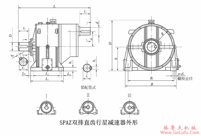 SPAZ630、SPAZ710、SPAZ800、SPAZ900、SPAZ1000、SPAZ1120、SPAZ1250、SPAZ1400、SPAZ1600双排直齿行星减速机外形及其安装尺寸JB/T6999-93(图2)