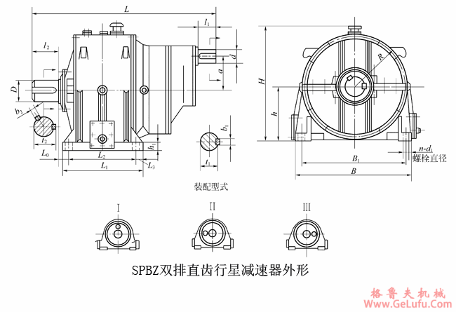 SPBZ630、SPBZ710、SPBZ800、SPBZ900、SPBZ1000、SPBZ1120、SPBZ1250、SPBZ1400、SPBZ1600双排直齿行星减速机外形及其安装尺寸JB/T6999-93(图2)