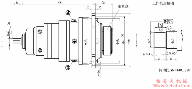TP系列行星齿轮减速机安装尺寸（传动比140～280）(图2)