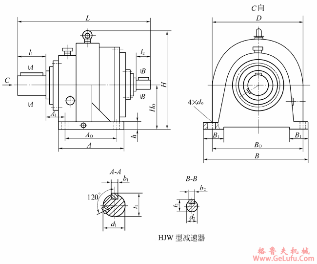 HJW-C型星轮减速机外形及安装尺寸JB/T8712-1998(图2)