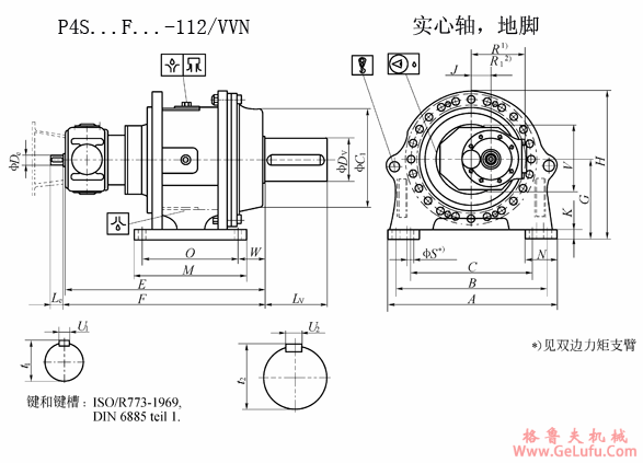 P4S…F…-112/VVN实心轴,地脚安装外形尺寸(图2) P4S…F…-112/VVN实心轴,地脚安装外形尺寸(图2)