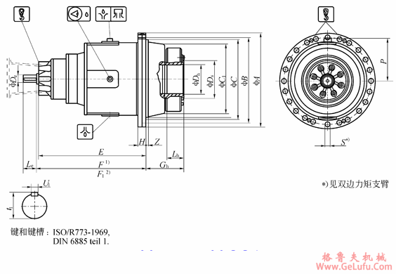 P40…N…-010/VHN空心轴,法兰安装外形尺寸(图2) P40…N…-010/VHN空心轴,法兰安装外形尺寸(图2)
