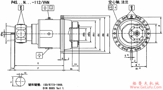 P4S…N…-112/VHN空心轴,法兰安装外形尺寸(图2) P4S…N…-112/VHN空心轴,法兰安装外形尺寸(图2)
