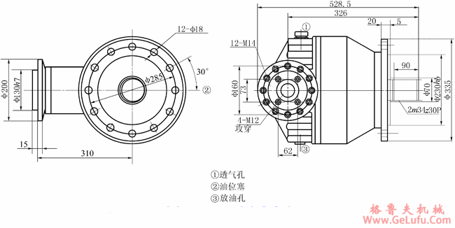 JSR15-27锥齿轮行星齿轮减速机型式与尺寸(图2)