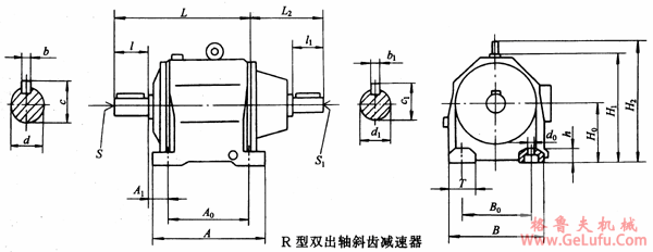 R42、R43、R62、R63、R72、R73、R82、R83、R92、R93、R102、R103、R132、R133、R142、R143、R152系列带双出轴斜齿硬齿面减速机外形及安装尺寸Q/ZTB03-2000(图2)