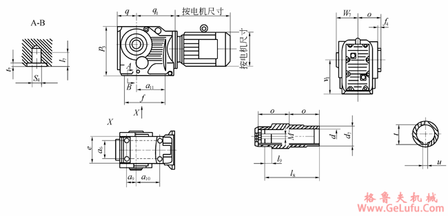 JTKA37-JTKA107轴装（空心轴）式斜齿轮-锥齿轮减速电机外形安装尺寸(图2)