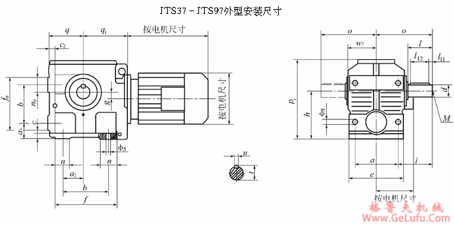 JTS47-JTS97系列斜齿轮-蜗轮减速电机外形及安装尺寸(图2)