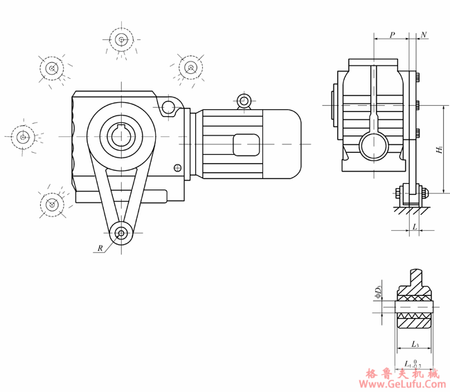 JTS..37-97/T..系列斜齿轮-蜗轮减速电机外形及安装尺寸(图2)