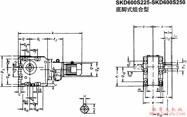 SKD600S225-SKD600S250底脚式组合型斜齿轮―蜗旋伞齿轮减速电机外形及安装尺寸(图2) SKD600S225-SKD600S250底脚式组合型斜齿轮―蜗旋伞齿轮减速电机外形及安装尺寸(图2)