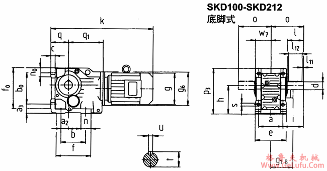 SKD100-SKD212底脚式安装斜齿轮―蜗旋伞齿轮减速电机外形及安装尺寸(图2) SKD100-SKD212底脚式安装斜齿轮―蜗旋伞齿轮减速电机外形及安装尺寸(图2)