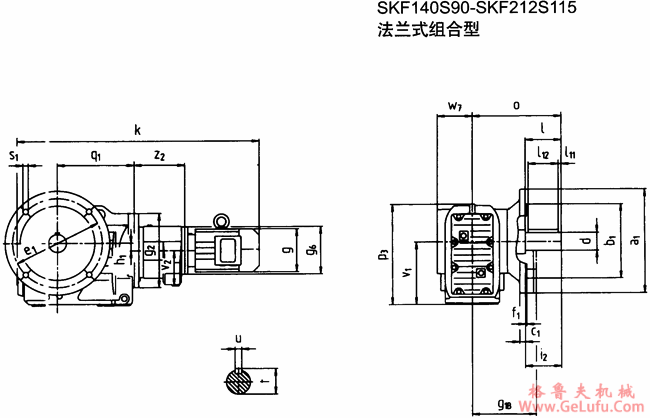 SKF140S90-SKF212S115法兰式组合型斜齿轮―蜗旋伞齿轮减速电机外形及安装尺寸(图2) SKF140S90-SKF212S115法兰式组合型斜齿轮―蜗旋伞齿轮减速电机外形及安装尺寸(图2)