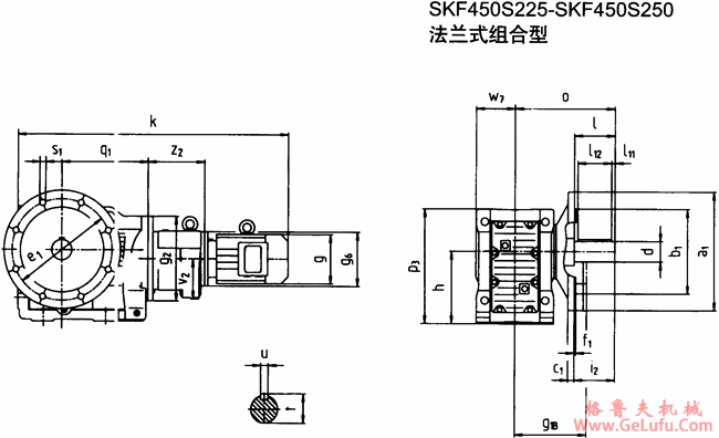 SKF450S225-SKF450S250法兰式组合型斜齿轮―蜗旋伞齿轮减速电机外形及安装尺寸(图2)