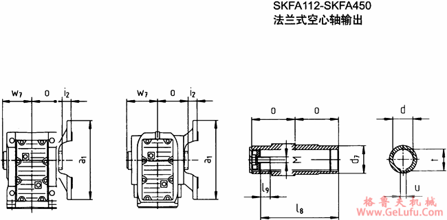 SKFA112-SKFA450法兰式空心轴输出斜齿轮―蜗旋伞齿轮减速电机外形及安装尺寸(图2)