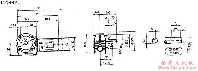 CZSF67..型斜齿轮蜗杆减速机的安装尺寸(图2)