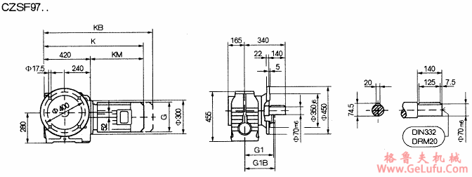 CZSF97..型斜齿轮蜗杆减速机的安装尺寸(图2)