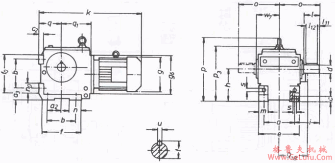SWD100-SWD180底脚式,实心轴输出斜齿轮―蜗轮蜗杆减速电机外形及安装尺寸(图2) SWD100-SWD180底脚式,实心轴输出斜齿轮―蜗轮蜗杆减速电机外形及安装尺寸(图2)