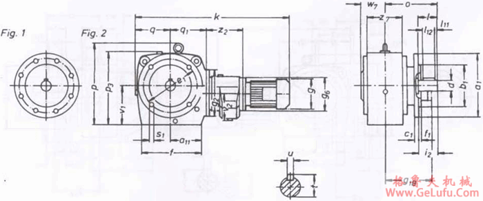 SWF140S90-SWF280S115法兰式，实心轴输出组合型斜齿轮―蜗轮蜗杆减速电机外形及安装尺寸(图2)