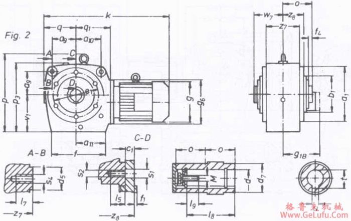 SWA180轴装式,空心轴输出斜齿轮―蜗轮蜗杆减速电机外形及安装尺寸(图2) SWA180轴装式,空心轴输出斜齿轮―蜗轮蜗杆减速电机外形及安装尺寸(图2)