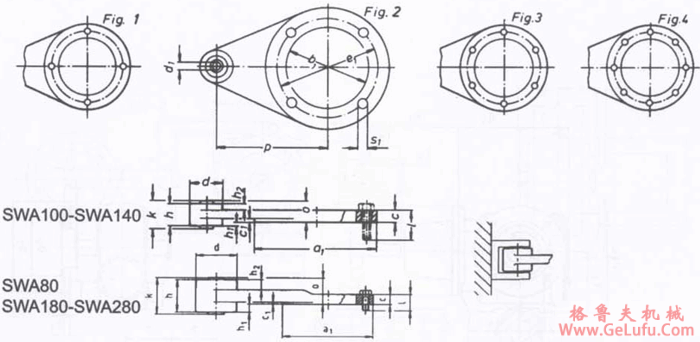 SWA80T-SWA280T轴装式,固定用扭力臂T斜齿轮―蜗轮蜗杆减速电机外形及安装尺寸(图2) SWA80T-SWA280T轴装式,固定用扭力臂T斜齿轮―蜗轮蜗杆减速电机外形及安装尺寸(图2)