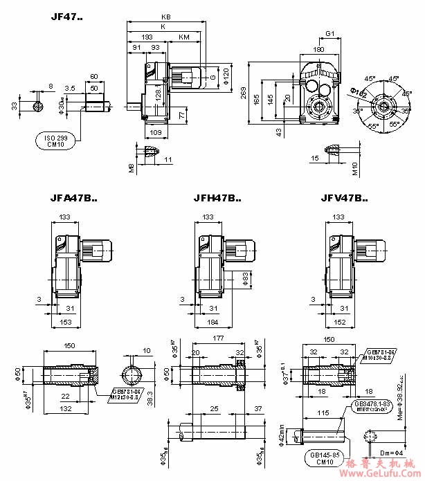 JF系列减速机外形安装尺寸(JF47、JFA47B、JFH47B、JFV47B、JFF47、JFAF47B、JFHF47B、JFVF47B、JF..47/G、JFA47、JFH47、JFV47、JFAZ47、JFHZ47、JHVZ47)(GB10095-88)(图2)