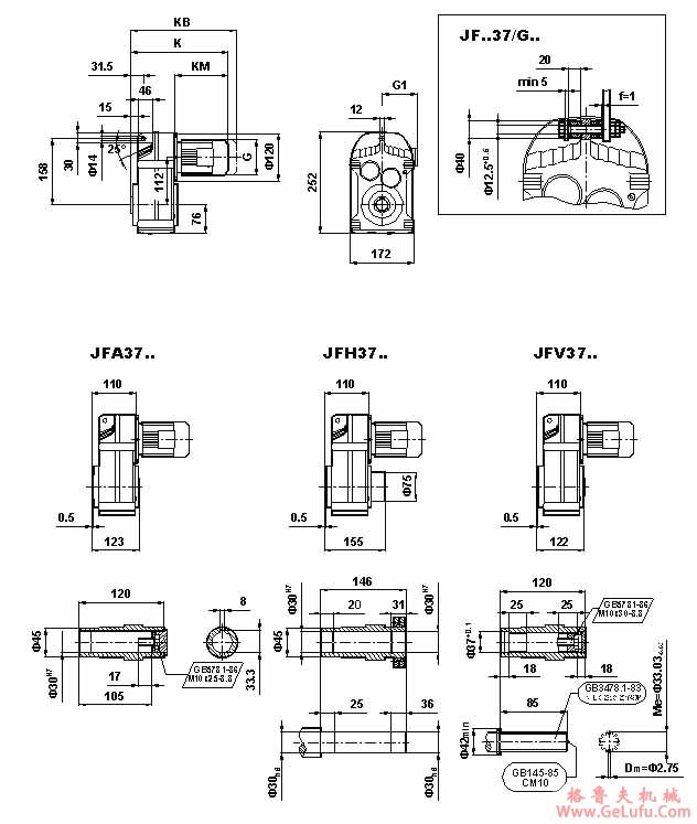 JF系列减速机外形安装尺寸(JF37、JFA37B、JFH37B、JFV37B、JFF37、JFAF37B、JFHF37B、JFVF37B、JF..37/G、JFA37、JFH37、JFV37、JFAZ37、JFHZ37、JHVZ37)(GB10095-88)(图4)