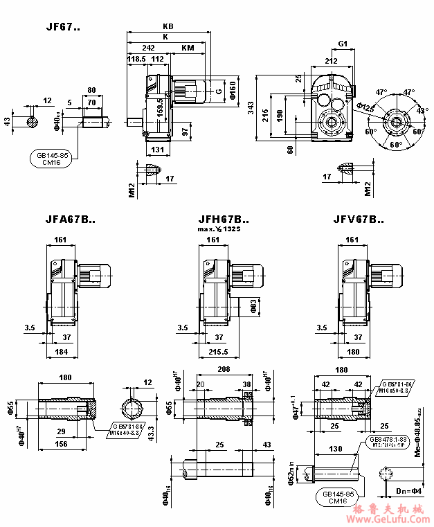 JF系列减速机外形安装尺寸(JF67、JFA67B、JFH67B、JFV67B、JFF67、JFAF67B、JFHF67B、JFVF67B、JF..67/G、JFA67、JFH67、JFV67、JFAZ67、JFHZ67、JHVZ67)(GB10095-88)(图2) JF系列减速机外形安装尺寸(JF67、JFA67B、JFH67B、JFV67B、JFF67、JFAF67B、JFHF67B、JFVF67B、JF..67/G、JFA67、JFH67、JFV67、JFAZ67、JFHZ67、JHVZ67)(GB10095-88)(图2)