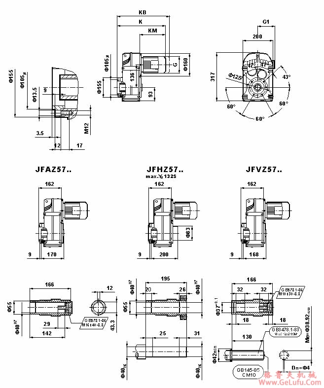 JF系列减速机外形安装尺寸(JF57、JFA57B、JFH57B、JFV57B、JFF57、JFAF57B、JFHF57B、JFVF57B、JF..57/G、JFA57、JFH57、JFV57、JFAZ57、JFHZ57、JHVZ57)(GB10095-88)(图5) JF系列减速机外形安装尺寸(JF57、JFA57B、JFH57B、JFV57B、JFF57、JFAF57B、JFHF57B、JFVF57B、JF..57/G、JFA57、JFH57、JFV57、JFAZ57、JFHZ57、JHVZ57)(GB10095-88)(图5)