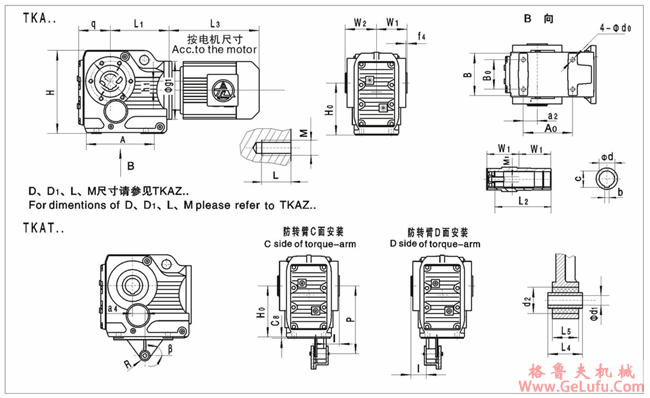 TKA35、TKA48、TKA58、TKA68、TKA78、TKA88、TKA98、TKA108、TKA128、TKA158、TKAT38、TKAT48、TKAT58、TKAT68、TKAT78、TKAT88、TKAT98、TKAT108、TKAT128、TKAT158、系列螺旋伞齿轮减速机外形安装尺寸(图2)