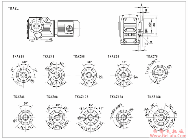 TKAZ38、TKAZ48、TKAZ58、TKAZ68、TKAZ78、TKAZ88、TKAZ98、TKAZ108、TKAZ128、TKAZ158、系列螺旋伞齿轮减速机外形安装尺寸(图2) TKAZ38、TKAZ48、TKAZ58、TKAZ68、TKAZ78、TKAZ88、TKAZ98、TKAZ108、TKAZ128、TKAZ158、系列螺旋伞齿轮减速机外形安装尺寸(图2)
