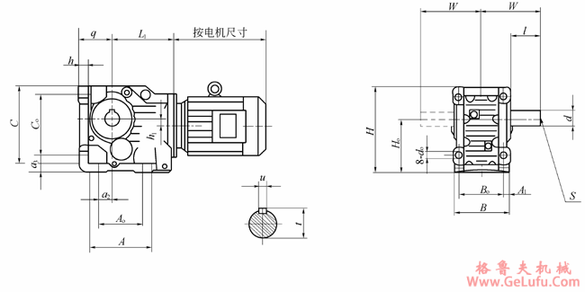 B37、B47、B67、B77、B87、B97、B107、B127、B157、系列斜齿轮伞齿轮减速电机安装结构尺寸(图2)