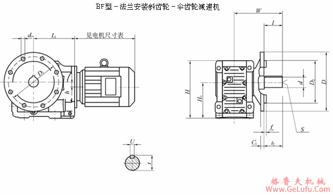 BF127、BF157、系列斜齿轮伞齿轮减速电机安装结构尺寸(图2)