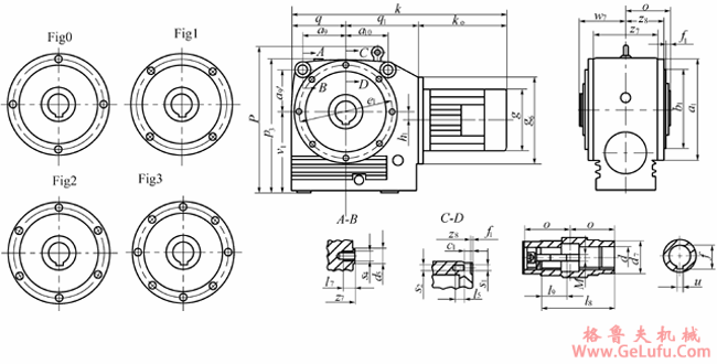 WA132、WA142、WA152、WA162、WA172、WA182、WA192斜齿轮蜗轮蜗杆减速机外形安装尺寸(图2)