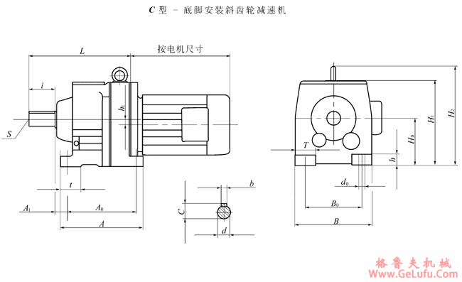 C17、C27、C37、C47、C57、C67、C77、C87、C97、C107、C137、C147、底脚安装斜齿轮减速机安装尺寸(图2)