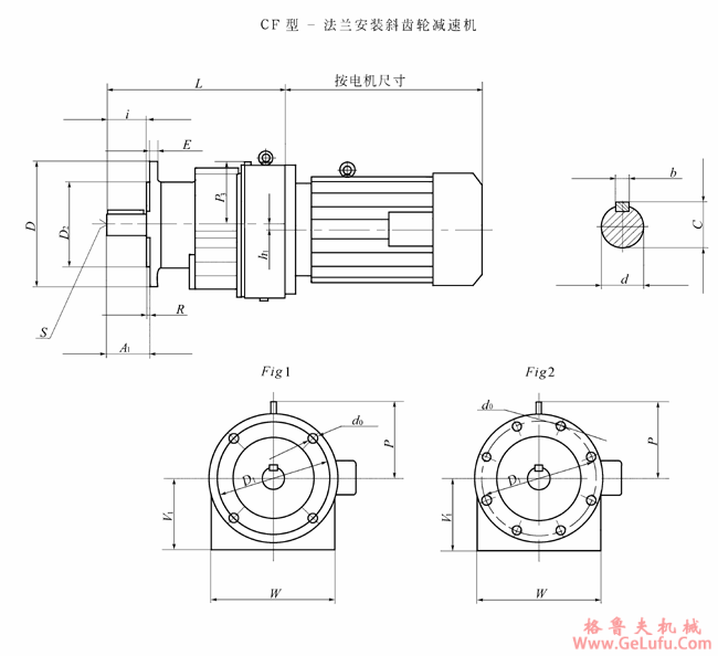 CF17、CF27、CF37、CF47、CF57、CF67、CF77、CF87、CF97、CF107、CF137、CF147、法兰安装斜齿轮减速机安装尺寸(图2)