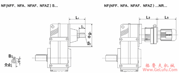 NF..S37、NF..S47、NF..S57、NF..S67、NF..S77、NF..S87、NF..S97、NF..S107、NF..S127、NF..S157、系列平行轴斜齿轮减速机安装尺寸(图2)