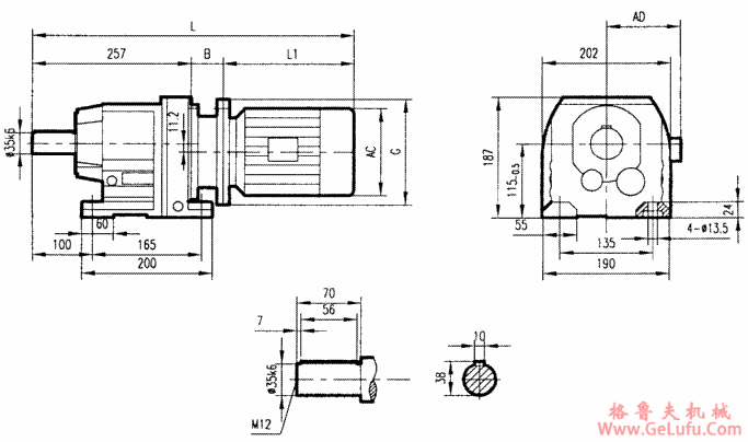 GR57系列斜齿轮减速电机安装结构尺寸(图2)
