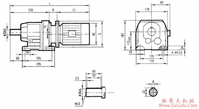 GR47系列斜齿轮减速电机安装结构尺寸(图2)