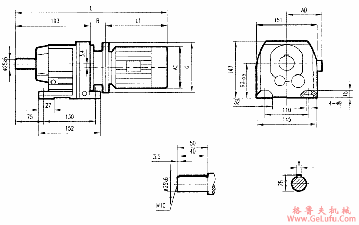GR27系列斜齿轮减速电机安装结构尺寸(图2)