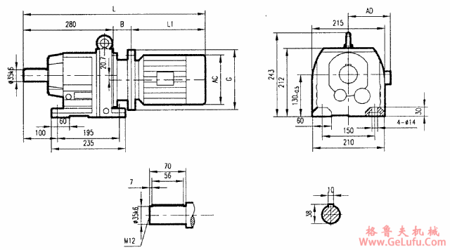 GR67系列斜齿轮减速电机安装结构尺寸(图2)