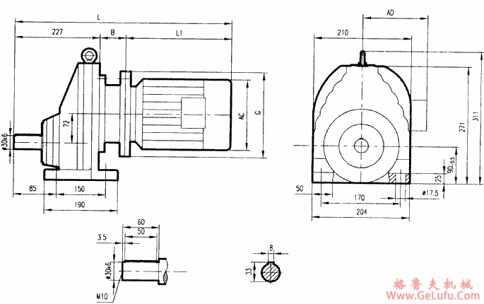 GRX77系列斜齿轮减速电机安装结构尺寸(图2)