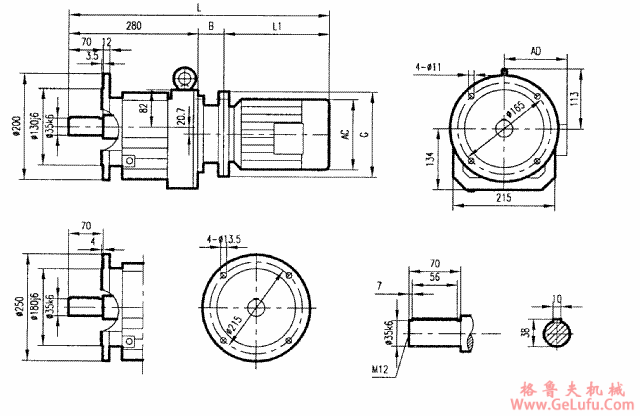 GRF67系列斜齿轮减速电机安装结构尺寸(图2)